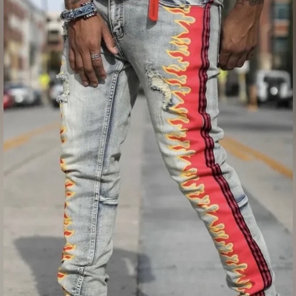 NWT COOPER 9 MENS MAGMA STRIPE JEANS RED BLACK 34X32 - Picture 8 of 11